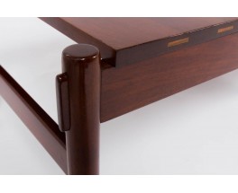 Table basse rectangulaire palissandre et cuir edition Dujo Cuba 1970