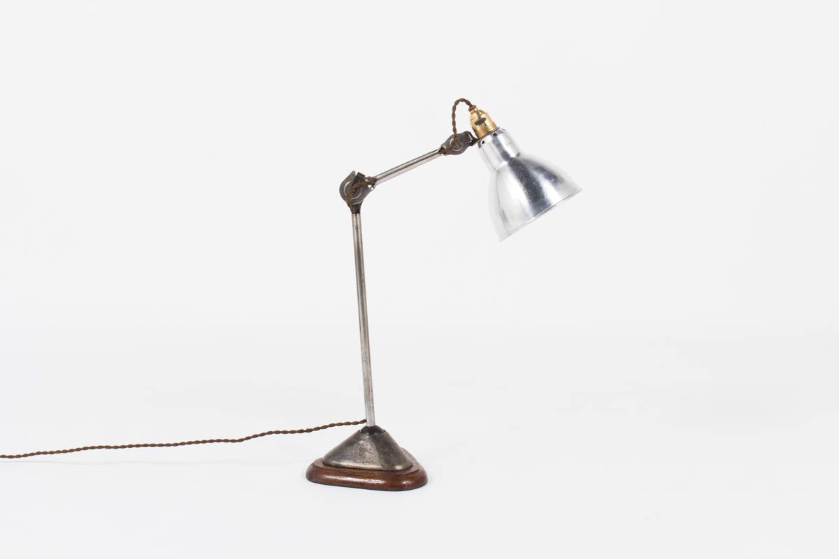 Lampe de bureau modele 206 nickele socle chene Bernard Albin Gras edition Ravel Clamart 1921