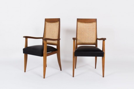 Fauteuils en chene massif cannage et cuir club lisse 1950 set de 2