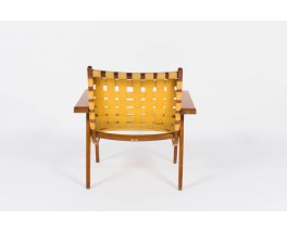 Fauteuil Michael van Beuren en pin d'Oregon et sangles beige edition Meuble Domus 1950