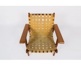 Fauteuil Michael van Beuren en pin d'Oregon et sangles beige edition Meuble Domus 1950