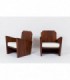 Fauteuils en palissandre de Rio et tissu lin 1950 set de 2