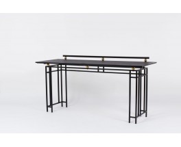 Bureau grand modele en metal noir laiton et plateau en skaï 1950