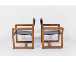 Fauteuils Andre Sornay en pin laque bleu 1950 set de 2