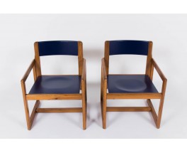 Fauteuils Andre Sornay en pin laque bleu 1950 set de 2