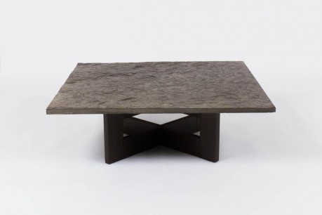 Table basse plateau ardoise pieds bois 1950