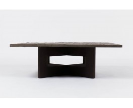 Table basse plateau ardoise pieds bois 1950
