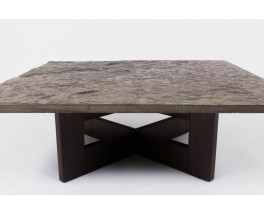 Table basse plateau ardoise pieds bois 1950