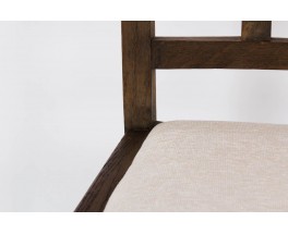 Chaises en chene et tissu velours chine beige 1950 set de 4