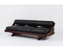 Banquette Gianni Songia modele GS195 en palissandre et cuir noir edition Sormani 1960