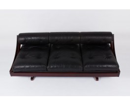 Banquette Gianni Songia modele GS195 en palissandre et cuir noir edition Sormani 1960