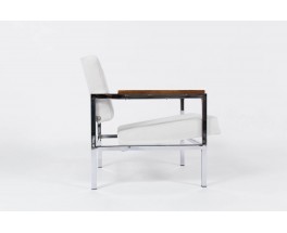 Fauteuils Gijs Van Der Sluis chrome palissandre et velours blanc 1950 set de 2