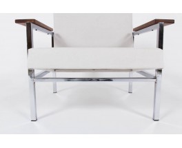 Fauteuils Gijs Van Der Sluis chrome palissandre et velours blanc 1950 set de 2