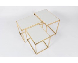 Tables basses gigognes en laiton et quartz blanc 1950