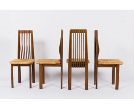 Chaises en chene et paille design italien 1950 set de 4