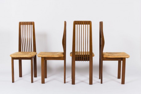 Chaises en chene et paille design italien 1950 set de 4