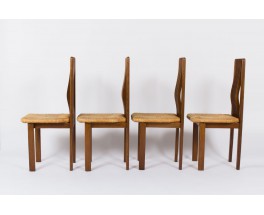 Chaises en chene et paille design italien 1950 set de 4