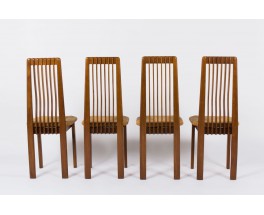 Chaises en chene et paille design italien 1950 set de 4