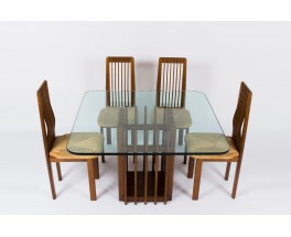 Chaises en chene et paille design italien 1950 set de 4