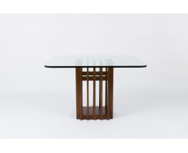 Table a manger carree pied en chene et plateau en verre design italien 1950