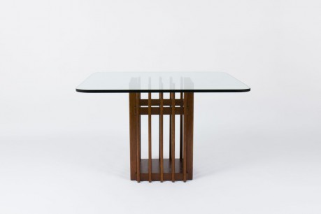 Table a manger carree pied en chene et plateau en verre design italien 1950