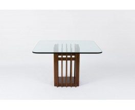 Table a manger carree pied en chene et plateau en verre design italien 1950