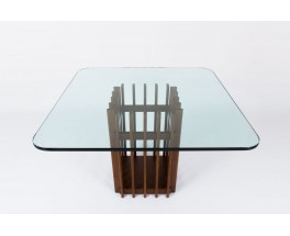 Table a manger carree pied en chene et plateau en verre design italien 1950