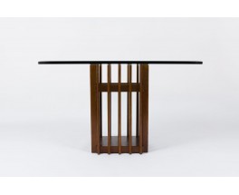 Table a manger carree pied en chene et plateau en verre design italien 1950