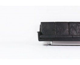 Canape 4 places en cuir et pietement en chrome design danois 1960