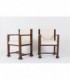 Fauteuils design américain en chene sculpte et velours chine beige 1950 set de 2