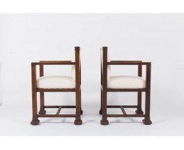 Fauteuils design américain en chene sculpte et velours chine beige 1950 set de 2