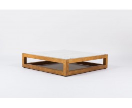 Table basse carree en chene massif et marbre de Carrare blanc 1950