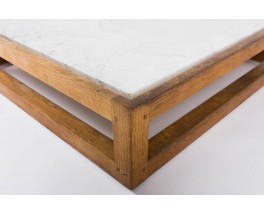 Table basse carree en chene massif et marbre de Carrare blanc 1950