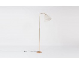 Lampadaire en laiton et abat-jour orientable blanc design chic 1950