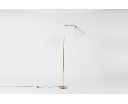 Lampadaire en laiton et abat-jour orientable blanc design chic 1950