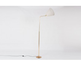 Lampadaire en laiton et abat-jour orientable blanc design chic 1950