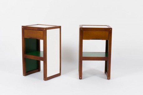 Chevets Andre Sornay laque blanche et verte 1950 set de 2