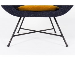 Fauteuil Genevieve Dangles et Christian Defrance modele 58 tissu Kvadrat Raf Simons premiere edition Burov 1960