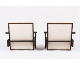 Fauteuils en teck teinte tissu lin beige design africain 1950 set de 2