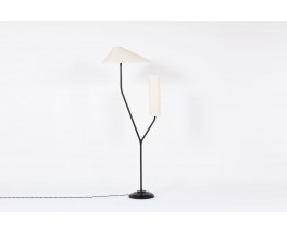 Lampadaire 2 bras en metal abat-jour blanc 1950