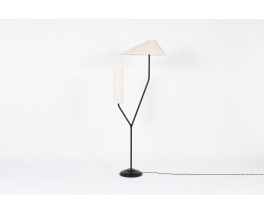 Lampadaire 2 bras en metal abat-jour blanc 1950