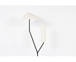 Lampadaire 2 bras en metal abat-jour blanc 1950