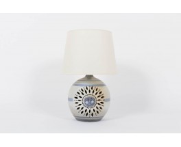 Lampe soleil bleu en ceramique abat-jour blanc 1950