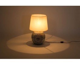 Lampe soleil bleu en ceramique abat-jour blanc 1950