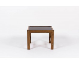 Table basse Andre Sornay structure en acajou et plateau en stratifié noir 1950