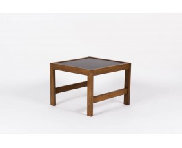 Table basse Andre Sornay structure en acajou et plateau en stratifié noir 1950