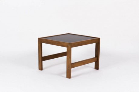 Table basse Andre Sornay structure en acajou et plateau en stratifié noir 1950