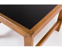 Table basse Andre Sornay structure en acajou et plateau en stratifié noir 1950