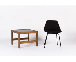 Table basse Andre Sornay structure en acajou et plateau en stratifié noir 1950