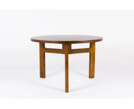 Table de repas ronde Andre Sornay modele unique en hetre teinte et stratifie noir 1950